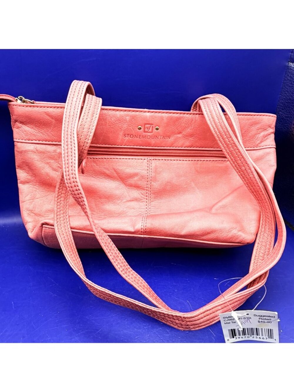 Stone Mountain Leather Shoulder Bag Purse Dusty Pink Multi Zipper Pocket Fashion